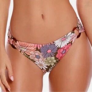 Agua Bendita Floral Bikini Bottom in Brown, Pink, White, Purple, Green